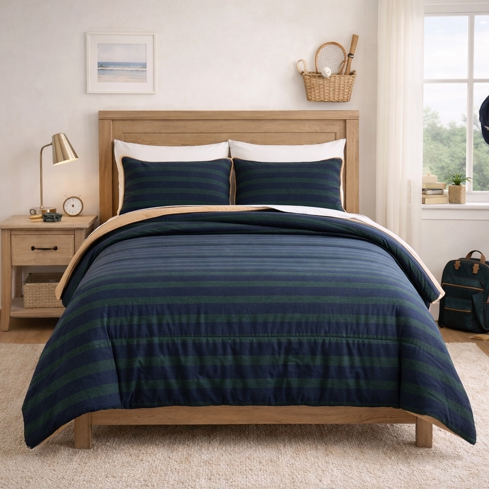 Pottery Barn Teen Camden Stripe Comforter Twin Twin XL Blue Green Preppy Stripe